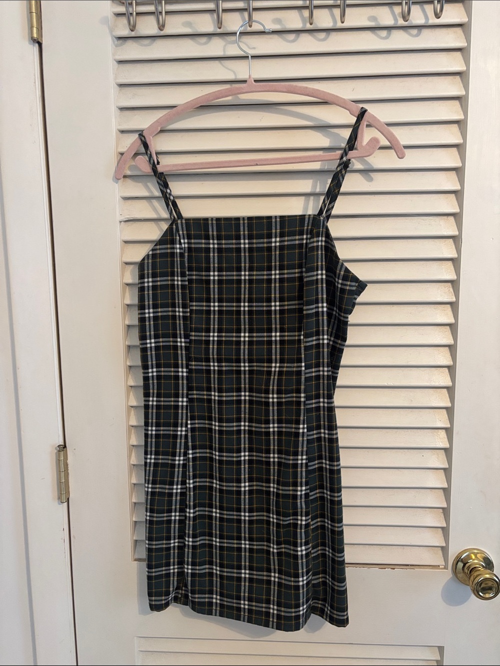 Empyre Black, Green and White Plaid Spaghetti-Strap Mini Dress